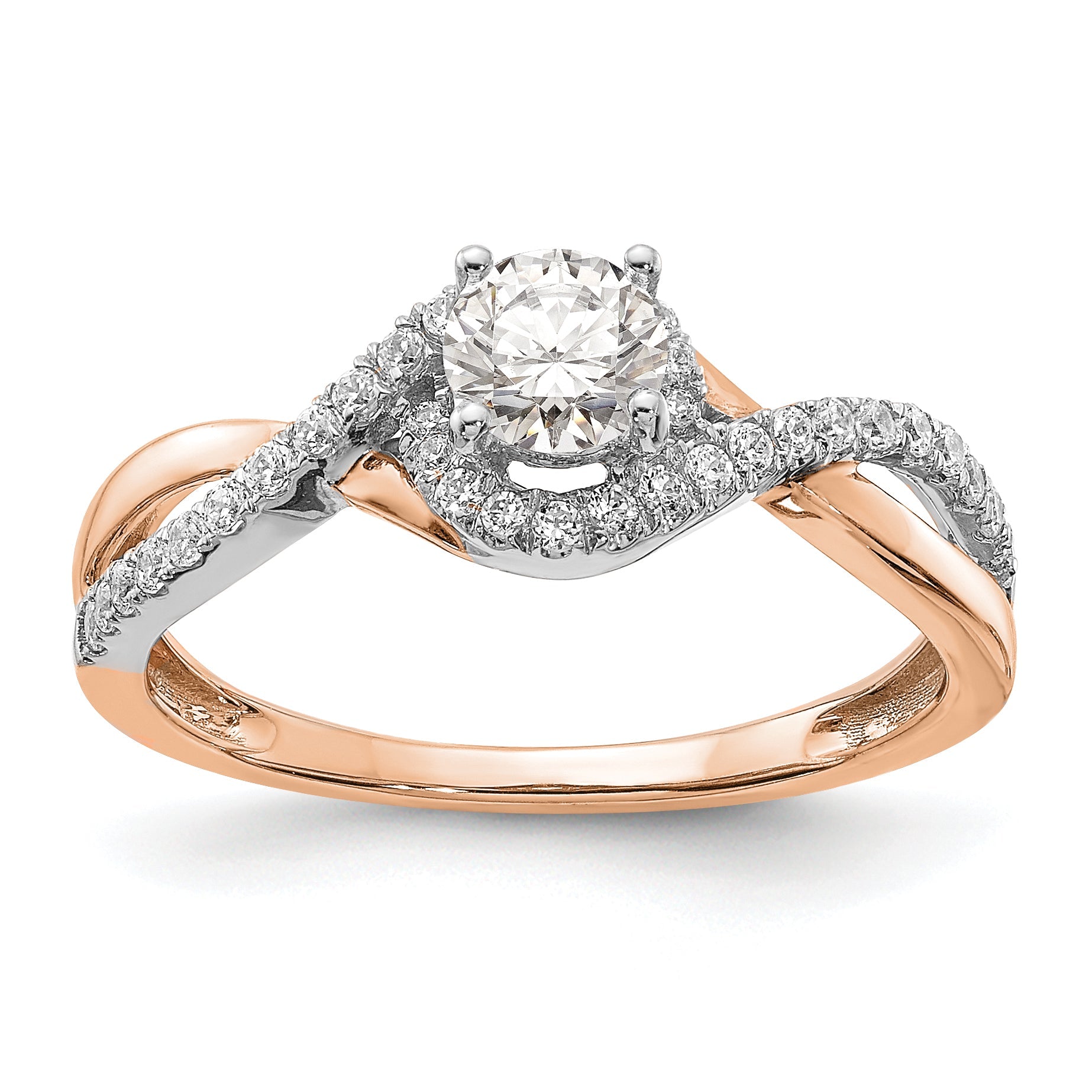 0.40ct. CZ Solid Real 14k White u0026 Rose Gold Engagement Ring