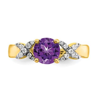 Solid 14k Two-tone Simulated Amethyst and CZ Ring