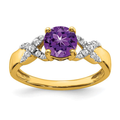 14k two tone gold amethyst and real diamond ring rm5983 am 013 ywa