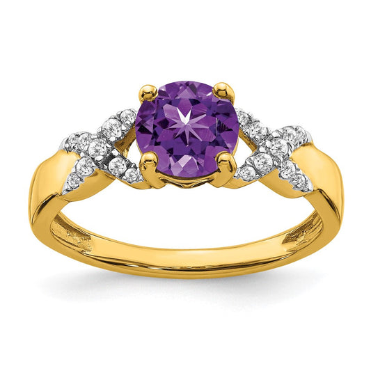 14k two tone gold amethyst and real diamond ring rm5983 am 013 ywa