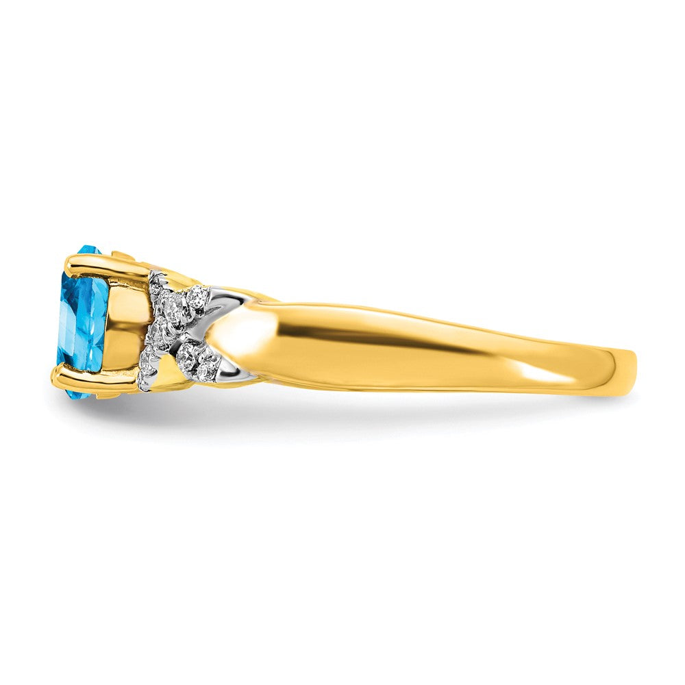 Solid 14k Two-tone Simulated Blue Topaz and CZ Ring
