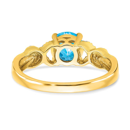 Solid 14k Two-tone Simulated Blue Topaz and CZ Ring