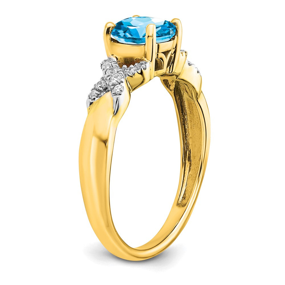 Solid 14k Two-tone Simulated Blue Topaz and CZ Ring