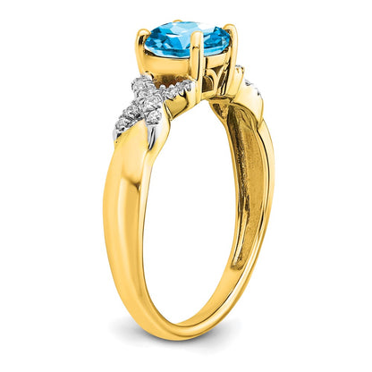 Solid 14k Two-tone Simulated Blue Topaz and CZ Ring