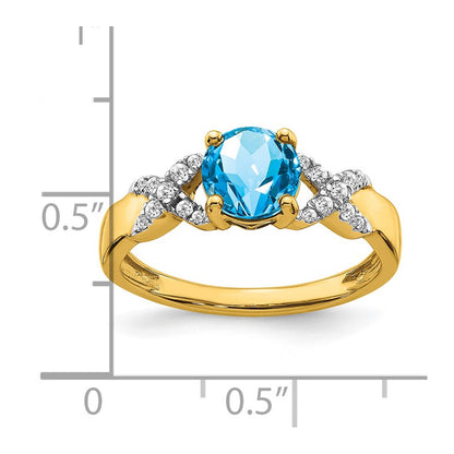 Solid 14k Two-tone Simulated Blue Topaz and CZ Ring