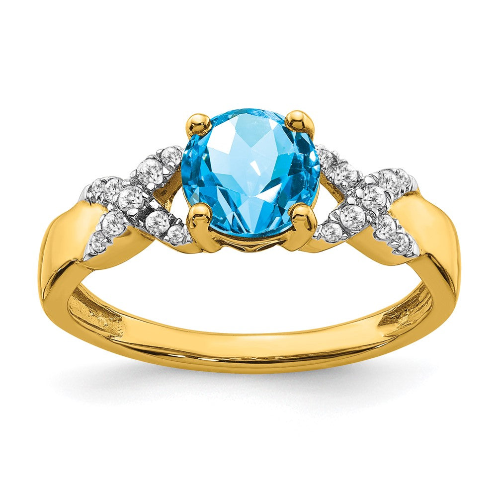 Solid 14k Two-tone Simulated Blue Topaz and CZ Ring