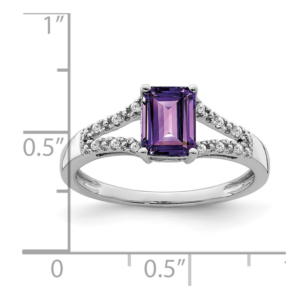 14k white gold emerald cut amethyst and real diamond ring rm5985 am 006 wa