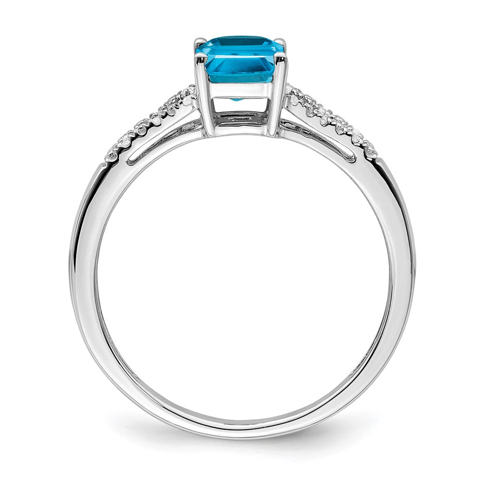 Solid 14k White Gold Simulated Emerald Simulated-cut Blue Topaz and CZ Ring