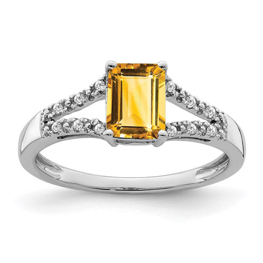 14k white gold emerald cut citrine and real diamond ring rm5985 ci 006 wa