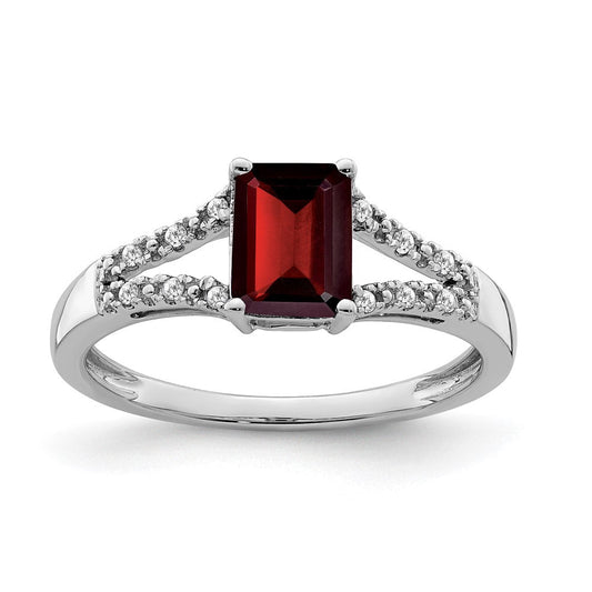 14k white gold emerald cut garnet and real diamond ring rm5985 ga 006 wa