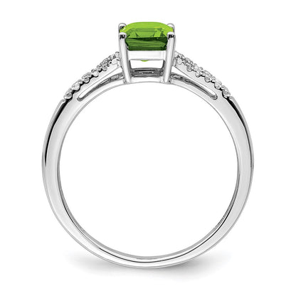 14k white gold emerald cut peridot and real diamond ring rm5985 pe 006 wa