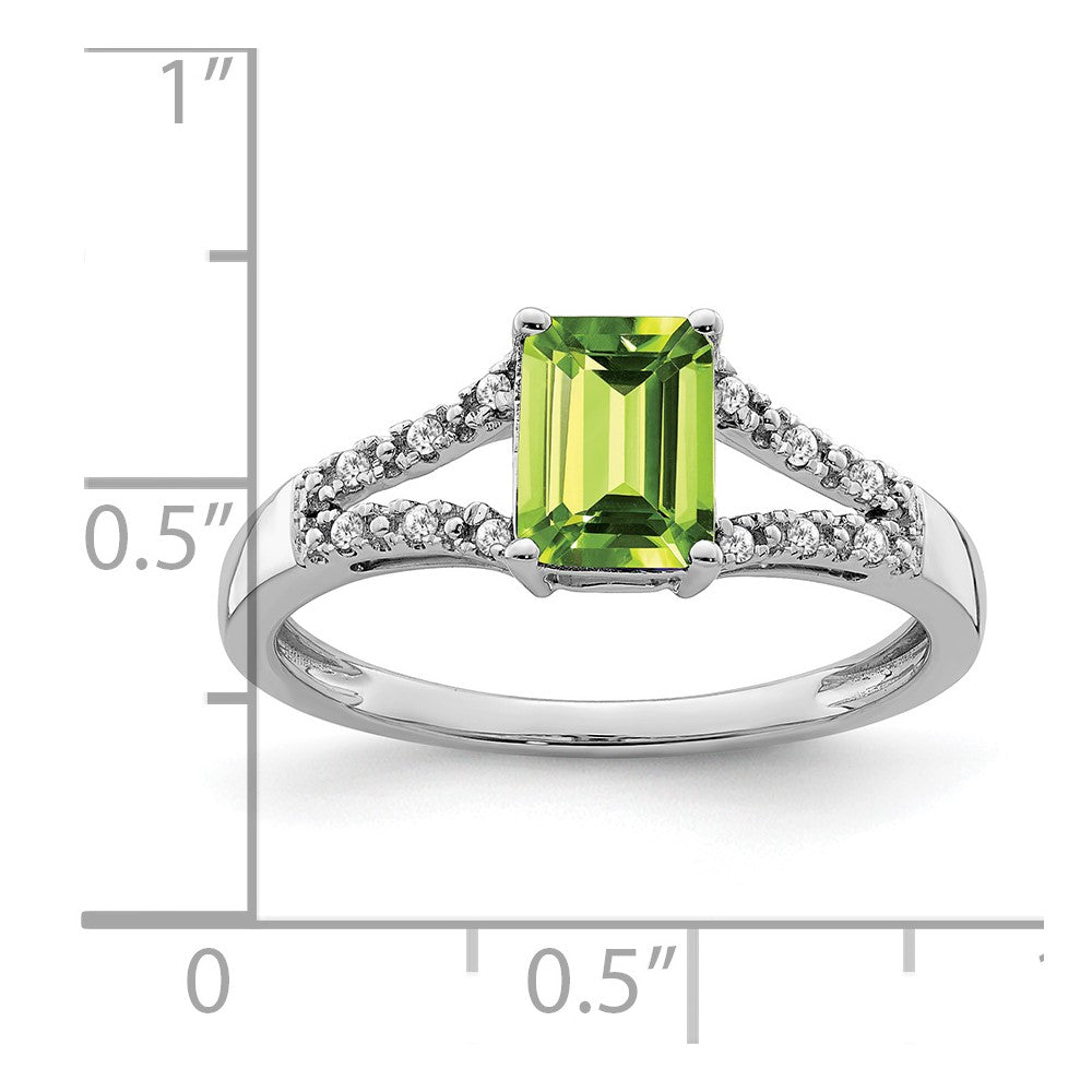 14k white gold emerald cut peridot and real diamond ring rm5985 pe 006 wa