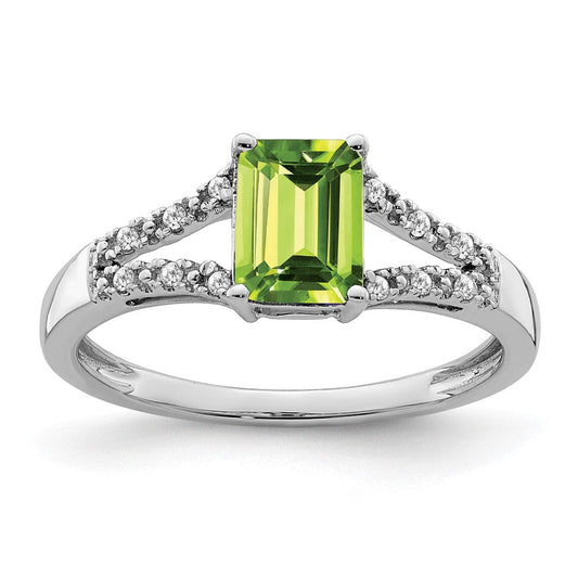 14k white gold emerald cut peridot and real diamond ring rm5985 pe 006 wa
