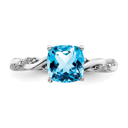 Sterling Silver Blue Topaz and Diamond Ring