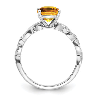 Sterling Silver Citrine and Diamond Ring