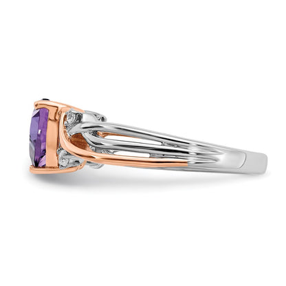 14k two tone gold heart amethyst and real diamond ring rm6023 am 008 wra