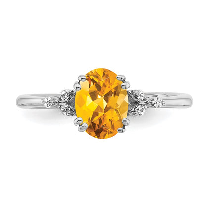 Sterling Silver Citrine and Diamond Ring