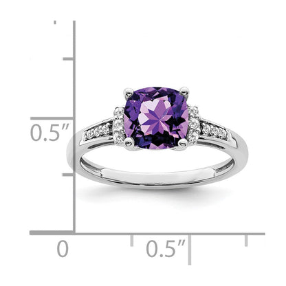 14k white gold cushion amethyst and real diamond ring rm6031 am 009 wa