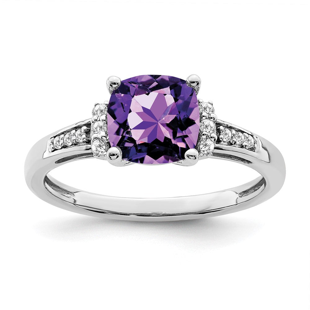 14k white gold cushion amethyst and real diamond ring rm6031 am 009 wa