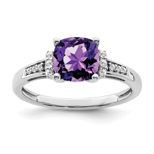 14k white gold cushion amethyst and real diamond ring rm6031 am 009 wa
