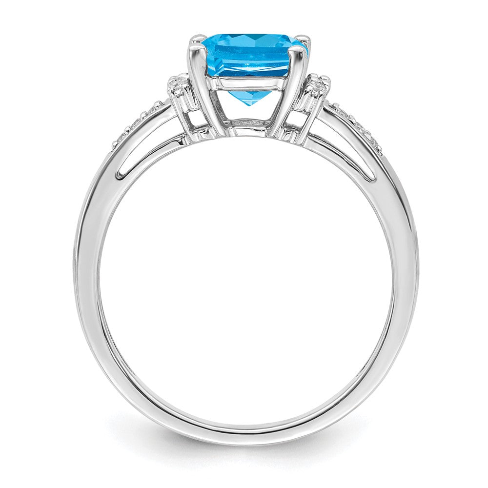 Solid 14k White Gold Cushion Simulated Blue Topaz and CZ Ring