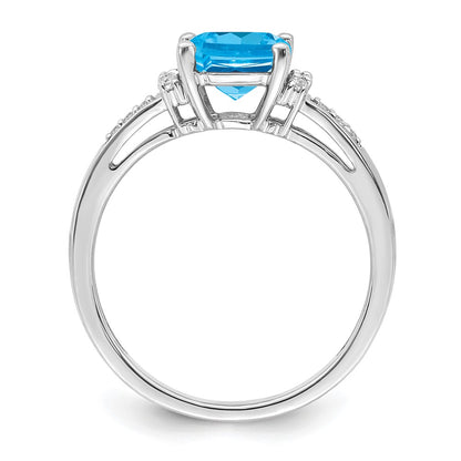 Solid 14k White Gold Cushion Simulated Blue Topaz and CZ Ring