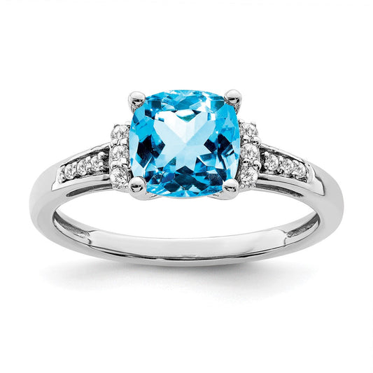 14k white gold cushion blue topaz and real diamond ring rm6031 bt 009 wa