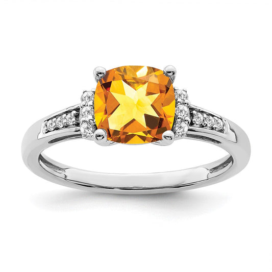 14k white gold cushion citrine and real diamond ring rm6031 ci 009 wa