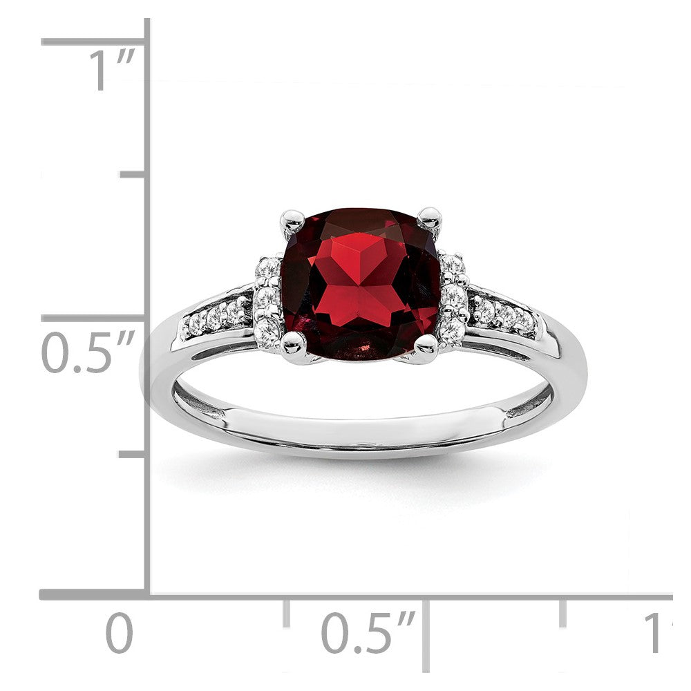 14k white gold cushion garnet and real diamond ring rm6031 ga 009 wa