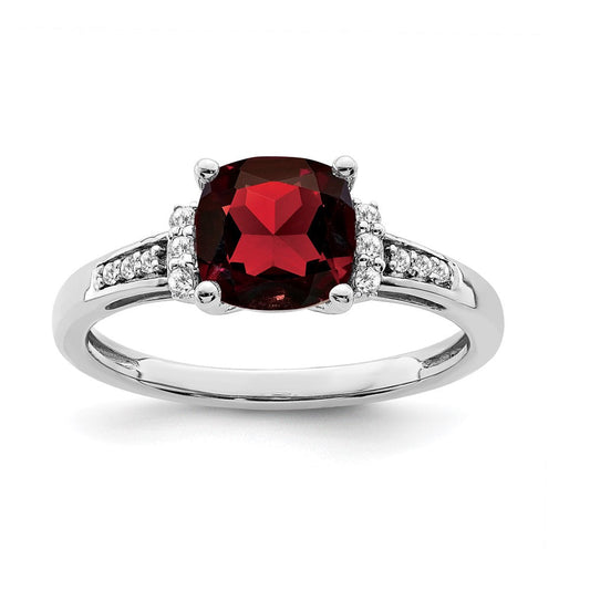 14k white gold cushion garnet and real diamond ring rm6031 ga 009 wa