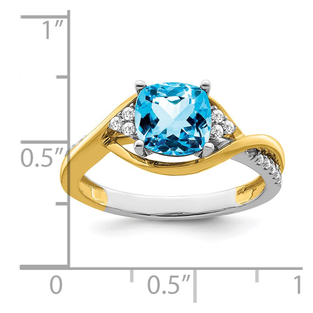 Solid 14k Two-tone Cushion Simulated Blue Topaz and CZ Ring