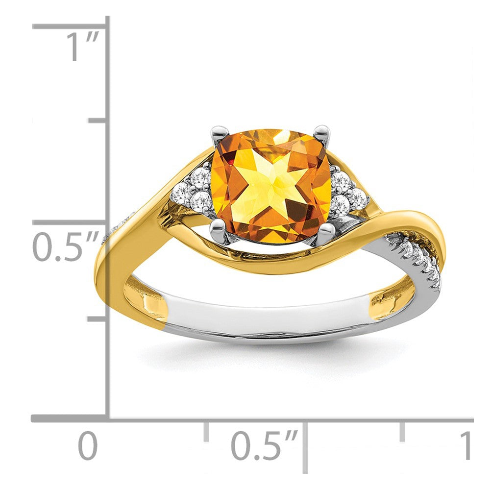 Solid 14k Two-tone Cushion Simulated Citrine and CZ Ring