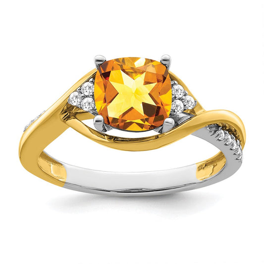 14k two tone gold cushion citrine and real diamond ring rm6039 ci 012 ywa