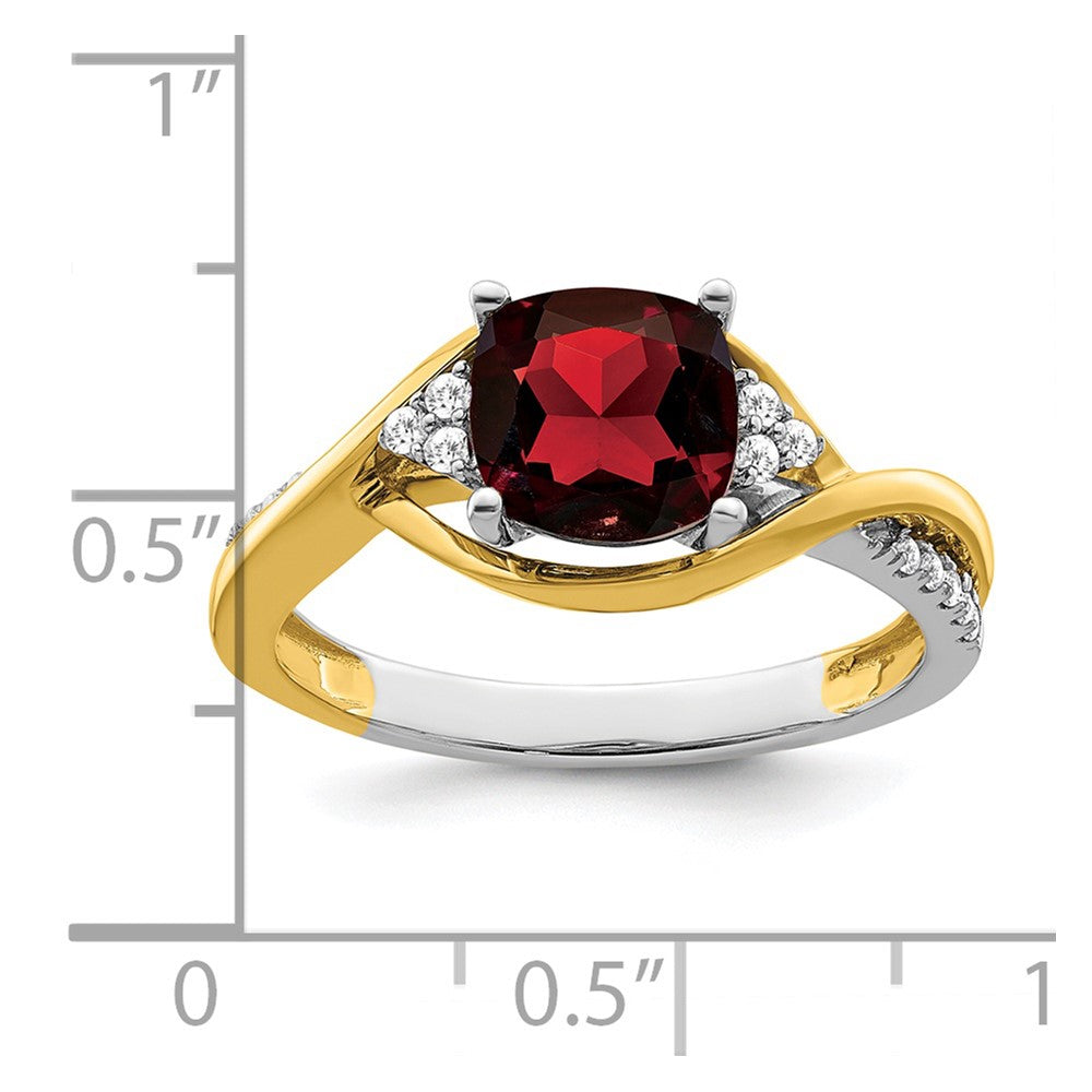 14k two tone gold cushion garnet and real diamond ring rm6039 ga 012 ywa