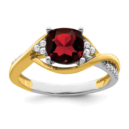14k two tone gold cushion garnet and real diamond ring rm6039 ga 012 ywa