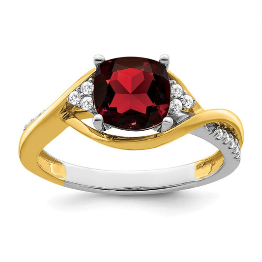 14k two tone gold cushion garnet and real diamond ring rm6039 ga 012 ywa