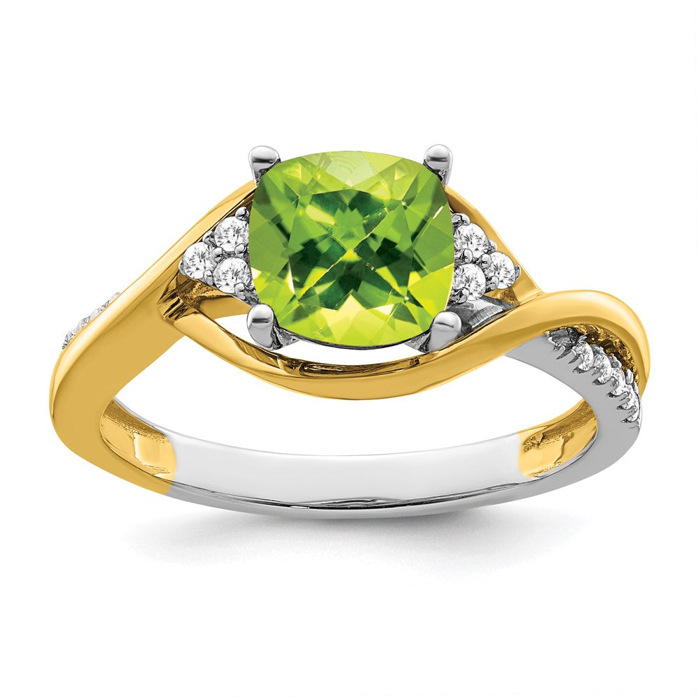 14k two tone gold cushion peridot and real diamond ring rm6039 pe 012 ywa
