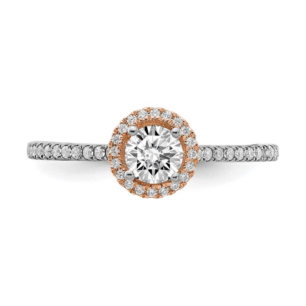 1/2 Ct. Natural Round Diamond Halo Engagement Bridal Ring 14K White u0026 Rose Gold