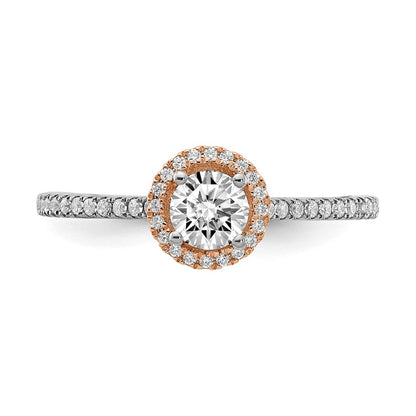 1/2 Ct. Natural Round Diamond Halo Engagement Bridal Ring 14K White u0026 Rose Gold