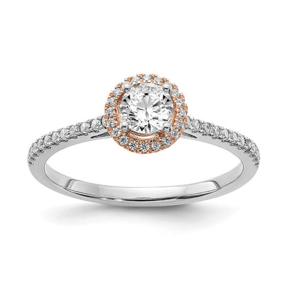 1/2 Ct. Natural Round Diamond Halo Engagement Bridal Ring 14K White u0026 Rose Gold