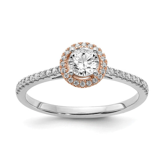 1/2 Ct. Natural Round Diamond Halo Engagement Bridal Ring 14K White u0026 Rose Gold