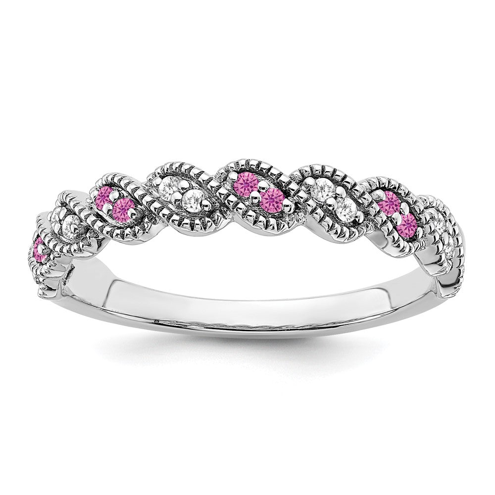 14k white gold created pink sapphire and real diamond twist band rm6050 cps 008 wa