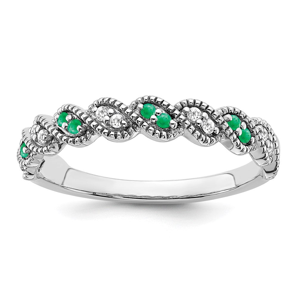 14k white gold emerald and real diamond twist band rm6050 em 008 wa