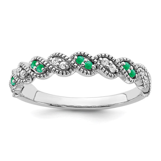 14k white gold emerald and real diamond twist band rm6050 em 008 wa