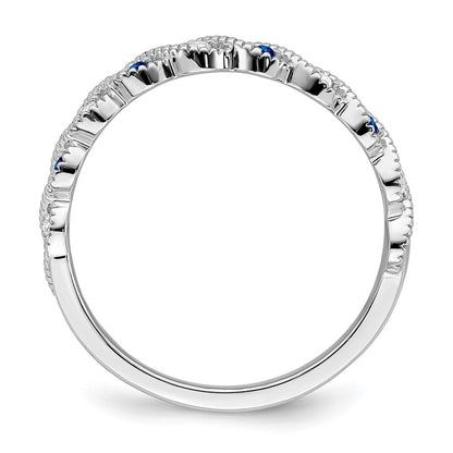 Solid 14k White Gold Simulated Sapphire and CZ Twist Band