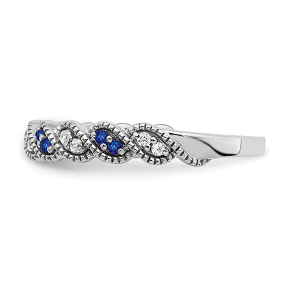 Solid 14k White Gold Simulated Sapphire and CZ Twist Band