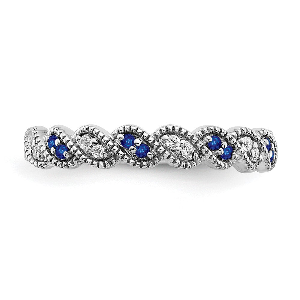 Solid 14k White Gold Simulated Sapphire and CZ Twist Band