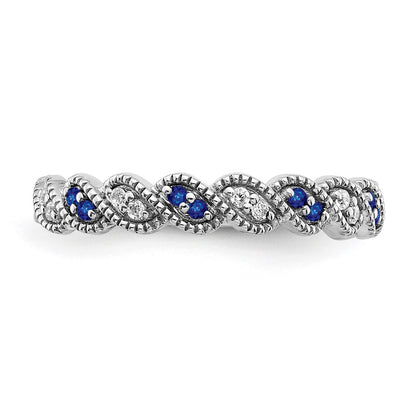 Solid 14k White Gold Simulated Sapphire and CZ Twist Band