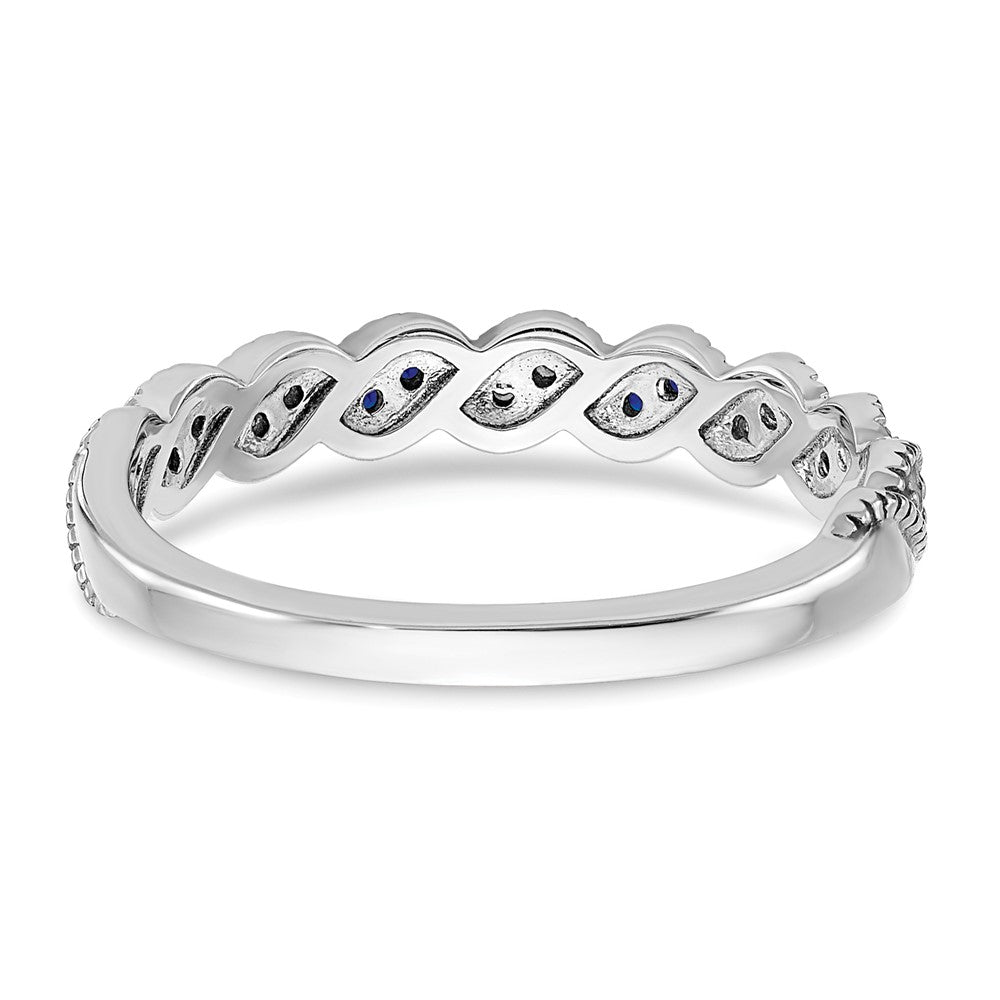 Solid 14k White Gold Simulated Sapphire and CZ Twist Band