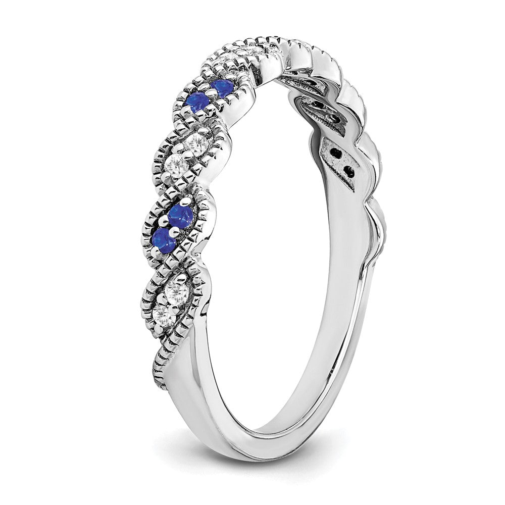 Solid 14k White Gold Simulated Sapphire and CZ Twist Band